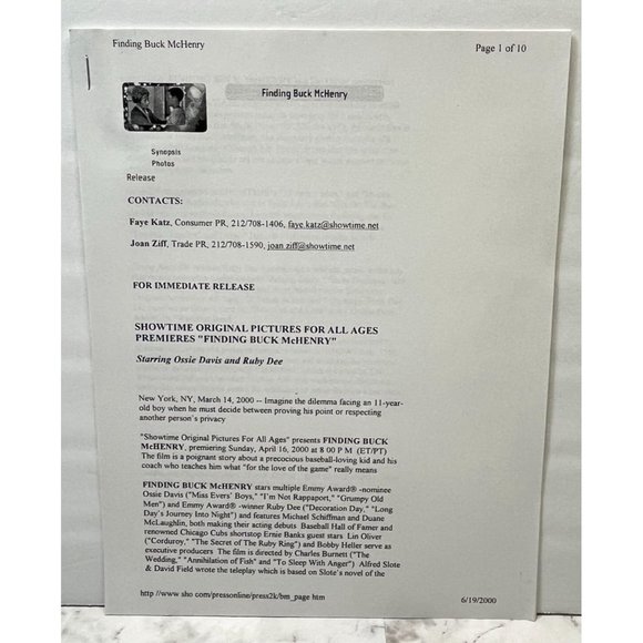 Showtime Movie Press Photos Finding Buck McHenry Ossie Davis Ruby Dee Write Up - Picture 4 of 6